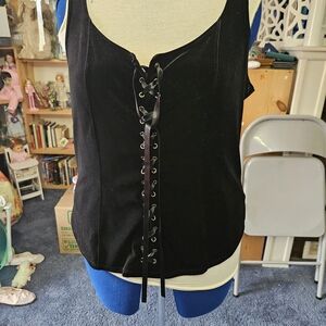 Lane Bryant Black Lace-Up Velvet Tank